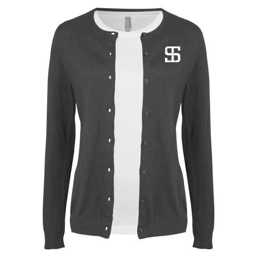 Womens Charcoal Cardigan Sweater-Monogram