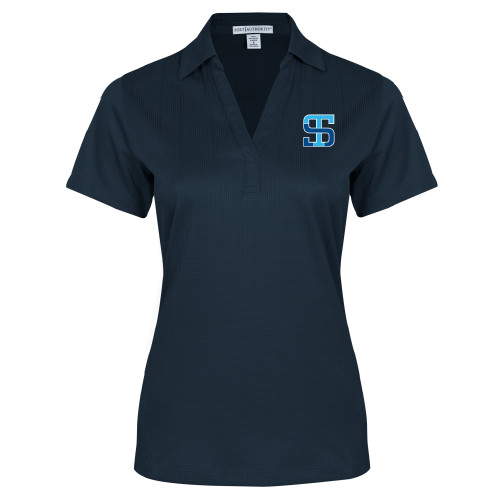Womens Navy Performance Fine Jacquard Polo-Monogram