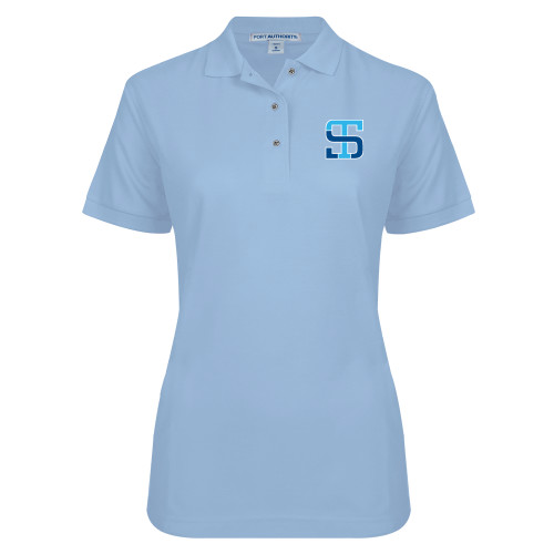 Womens Silk Touch Light Blue Pique Polo-Monogram