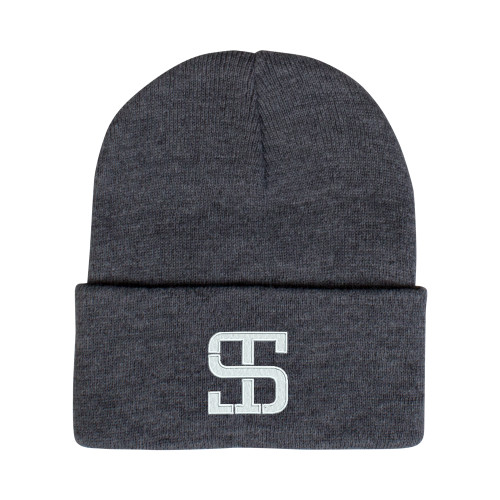 Grey Knit Beanie w/Cuff-Monogram