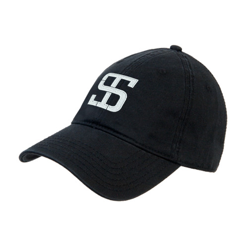 Black Unstructured Adjustable Low Profile Hat-Monogram