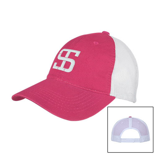 Fuchsia/White Mesh Back Unstructured Low Profile Hat-Monogram