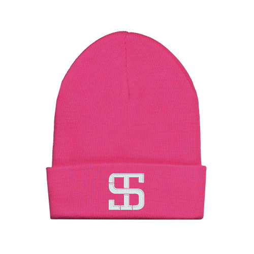 Fleece Lined Neon Pink Knit Beanie-Monogram