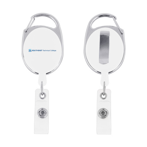 White Oval Retractable Badge Holder w/Clip-Horizontal Version