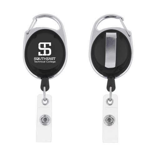 Black Oval Retractable Badge Holder w/Clip-Stacked
