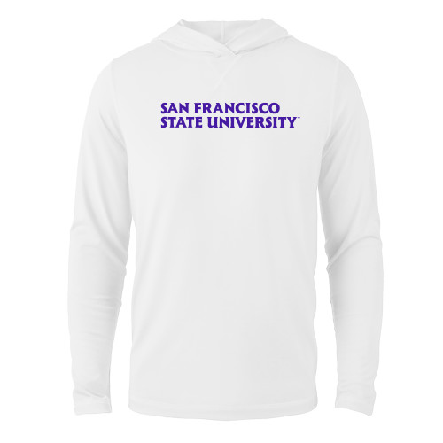  White Long Sleeve Hooded Tee - San Francisco State University Seal Wordmark