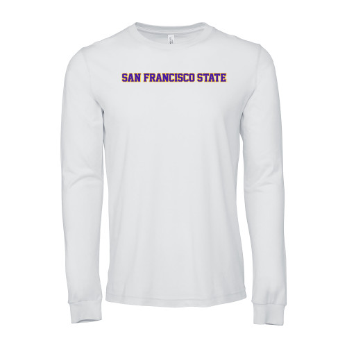  Bella + Canvas White Jersey Cotton Long Sleeve T Shirt - San Francisco State Wordmark