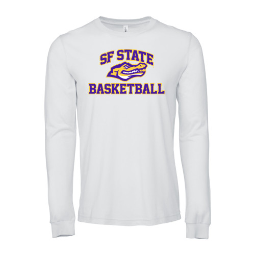  Bella + Canvas White Jersey Cotton Long Sleeve T Shirt - SF State Basketball