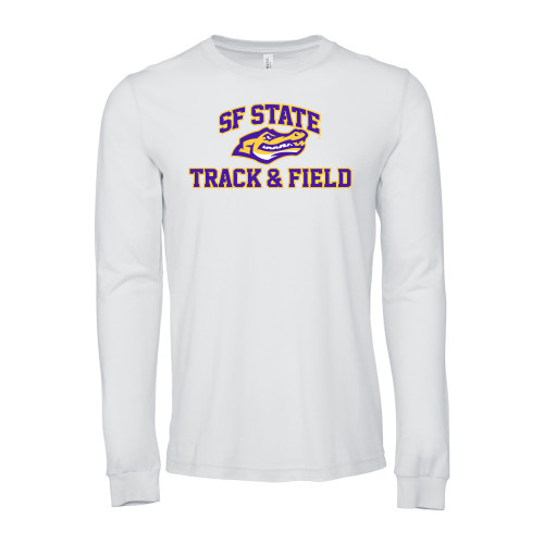  Bella + Canvas White Jersey Cotton Long Sleeve T Shirt - SF State Track & Field