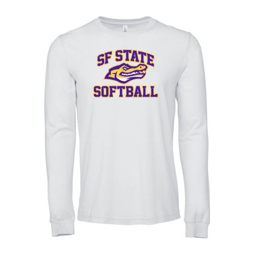  Bella + Canvas White Jersey Cotton Long Sleeve T Shirt - SF State Softball