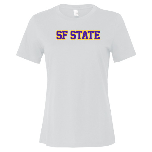  Bella + Canvas Womens White Relaxed Cotton T Shirt - SF State Wordmark