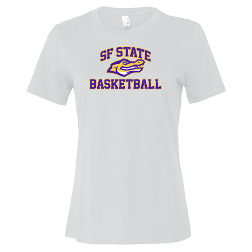  Bella + Canvas Womens White Relaxed Cotton T Shirt - SF State Basketball