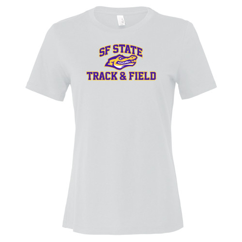  Bella + Canvas Womens White Relaxed Cotton T Shirt - SF State Track & Field