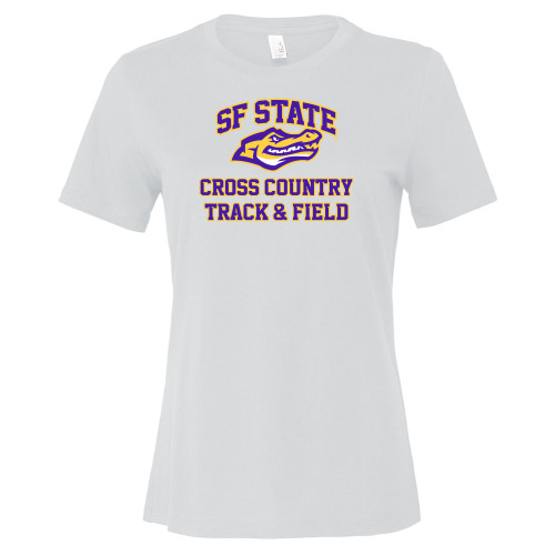  Bella + Canvas Womens White Relaxed Cotton T Shirt - SF State Cross Country and T&F