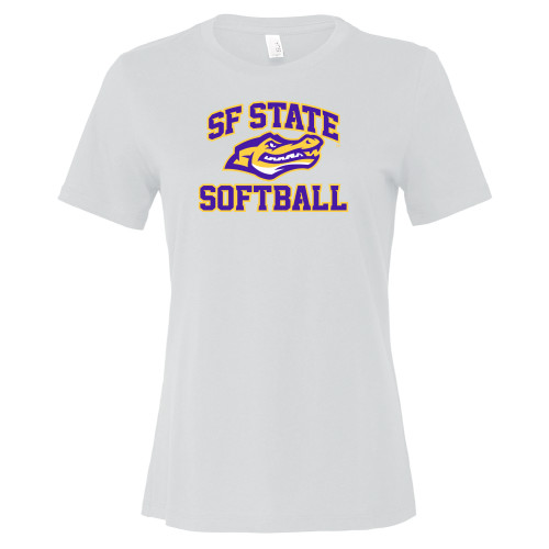  Bella + Canvas Womens White Relaxed Cotton T Shirt - SF State Softball