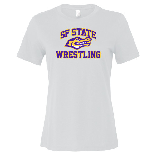  Bella + Canvas Womens White Relaxed Cotton T Shirt - SF State Wrestling