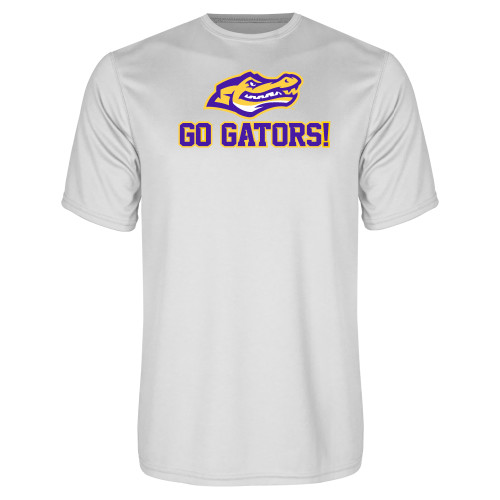  White Performance Tee - Go Gators with Gator Head