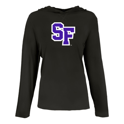  Womens Black Long Sleeve Hooded Tee - SF Monogram