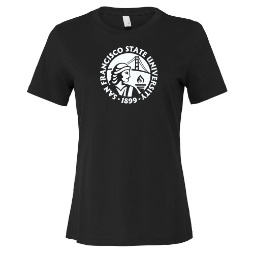  Bella + Canvas Womens Black Relaxed Cotton T Shirt - San Francisco State University Seal