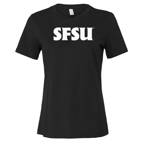  Bella + Canvas Womens Black Relaxed Cotton T Shirt - SFSU Wordmark