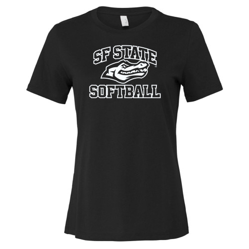  Bella + Canvas Womens Black Relaxed Cotton T Shirt - SF State Softball