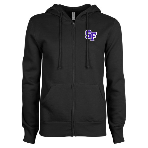  ENZA Womens Black Fleece Full Zip Hoodie - SF Monogram