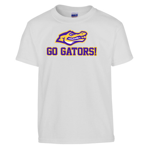  Youth White T Shirt - Go Gators with Gator Head
