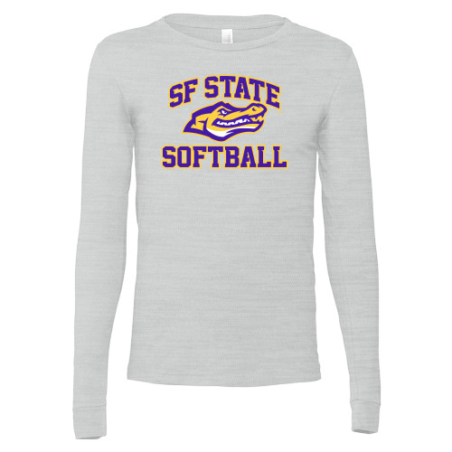  Bella + Canvas Ash Grey Jersey Cotton Long Sleeve T Shirt - SF State Softball
