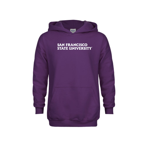  Youth Purple Fleece Hoodie - San Francisco State University Seal Wordmark