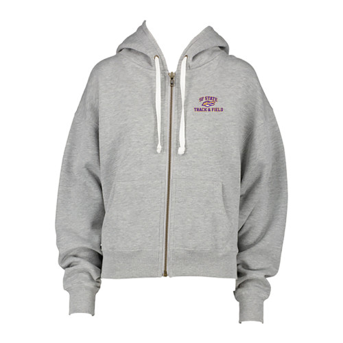  ENZA Womens Grey Boxy Full Zip Hood - SF State Track & Field