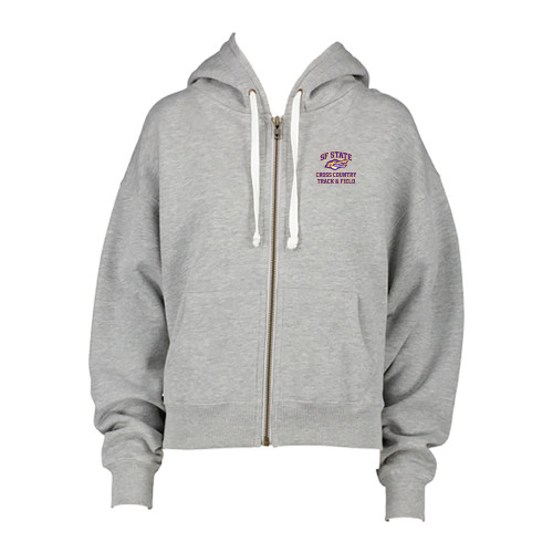 ENZA Womens Grey Boxy Full Zip Hood - SF State Cross Country and T&F