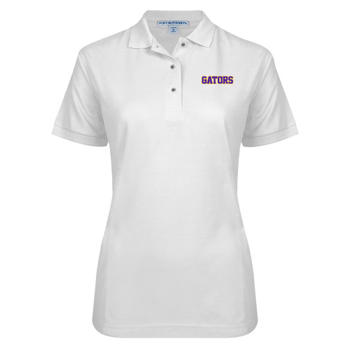  Womens Silk Touch White Pique Polo - Gators Wordmark