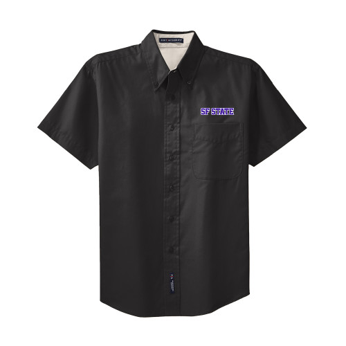  Black Twill Button Down Short Sleeve - SF State Wordmark