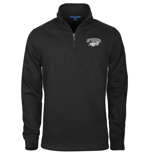  Black Slub Fleece 1/4 Zip Pullover - SF State with Gator Head
