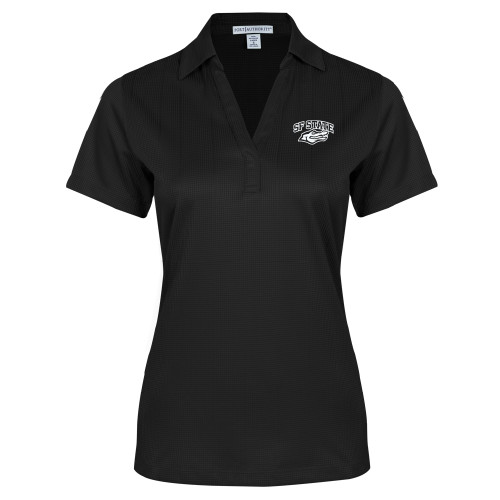  Womens Black Performance Fine Jacquard Polo - SF State with Gator Head
