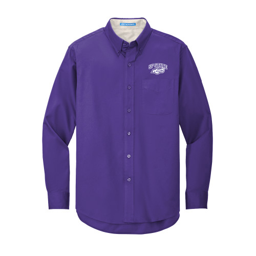  Purple Twill Button Down Long Sleeve - SF State with Gator Head