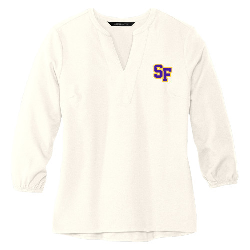  Mercer + Mettle Womens Ivory 3/4 Sleeve Crepe Blouse - SF Monogram