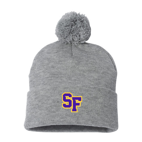  Sportsman Heather Grey Pom Pom Cuffed Beanie - SF Monogram