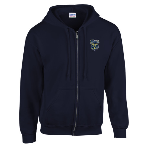  Navy Fleece Full Zip Hoodie - Ram Script with Head