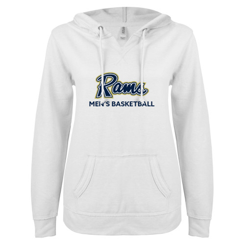  ENZA Womens White V Notch Raw Edge Fleece Hoodie - Mens Basketball