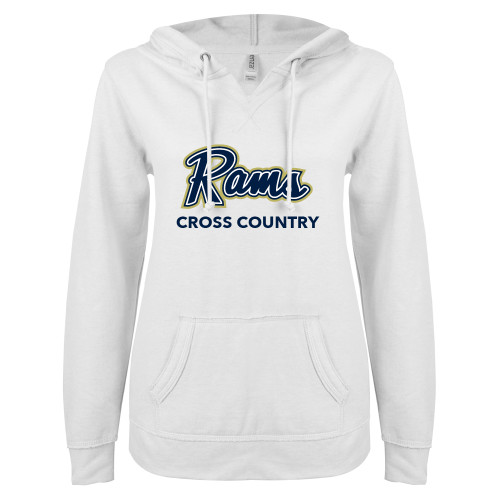  ENZA Womens White V Notch Raw Edge Fleece Hoodie - Cross Country