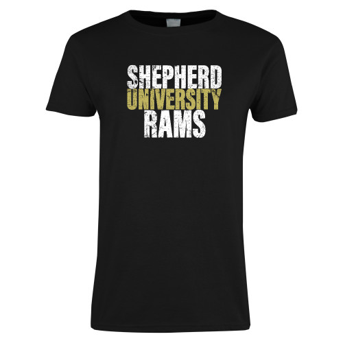  Womens Black Short Sleeve Tee - Shepherd University Rams Graphic