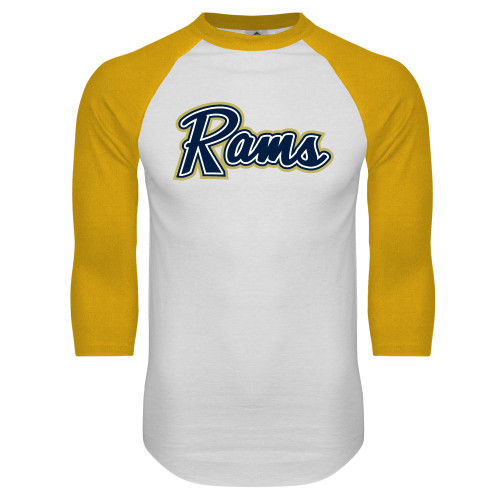  White/Gold Raglan Baseball T Shirt - Rams Logo