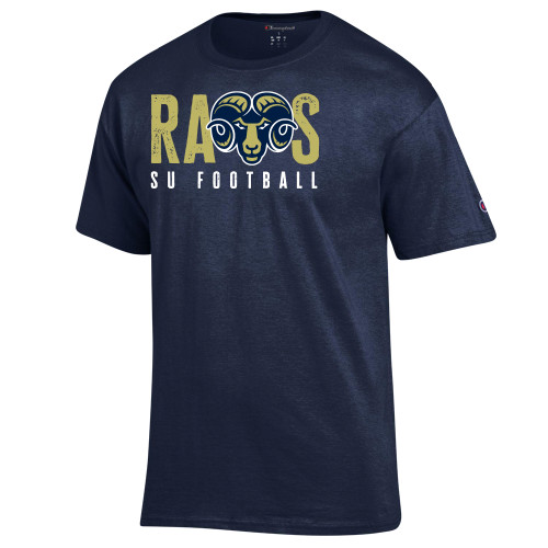  Champion Navy T Shirt - SU - Rams Distressed Football