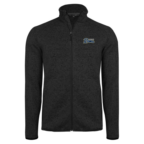  Black Heather  Sweater Fleece Jacket - Ram Script