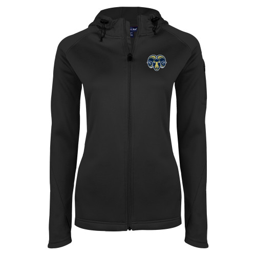  Womens Black Tech Fleece Full Zip Hooded Jacket - Ram Head