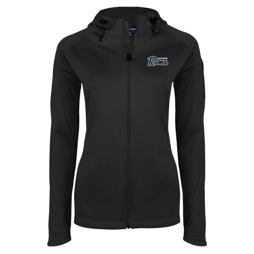  Womens Black Tech Fleece Full Zip Hooded Jacket - Ram Script