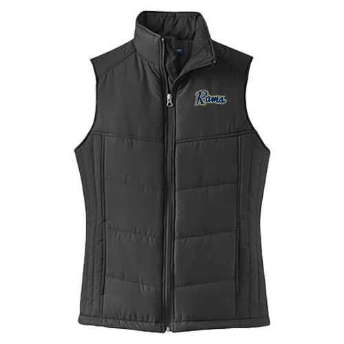  Womens Black Puffer Vest - Rams Logo