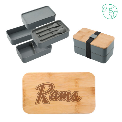  Stackable Bamboo Fiber Gray Bento Box - Rams Logo Engraved