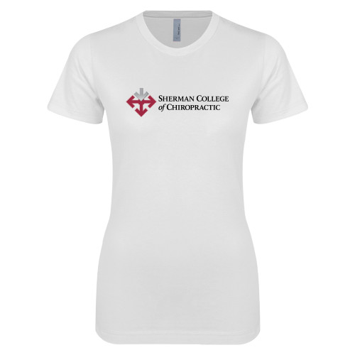 Next Level Womens White Boyfriend Tee-College Logo